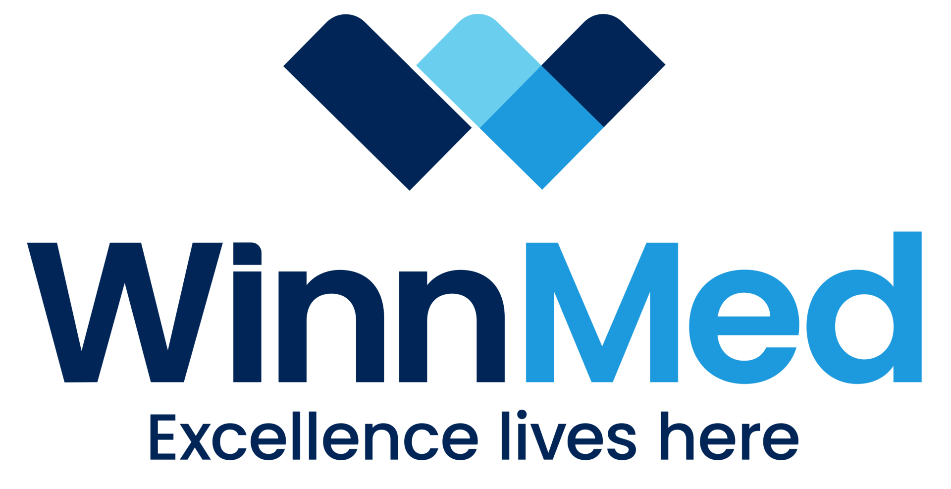 Color version of WinnMed logo stacked with excellence lives here tagline, both created by Vendi Advertising