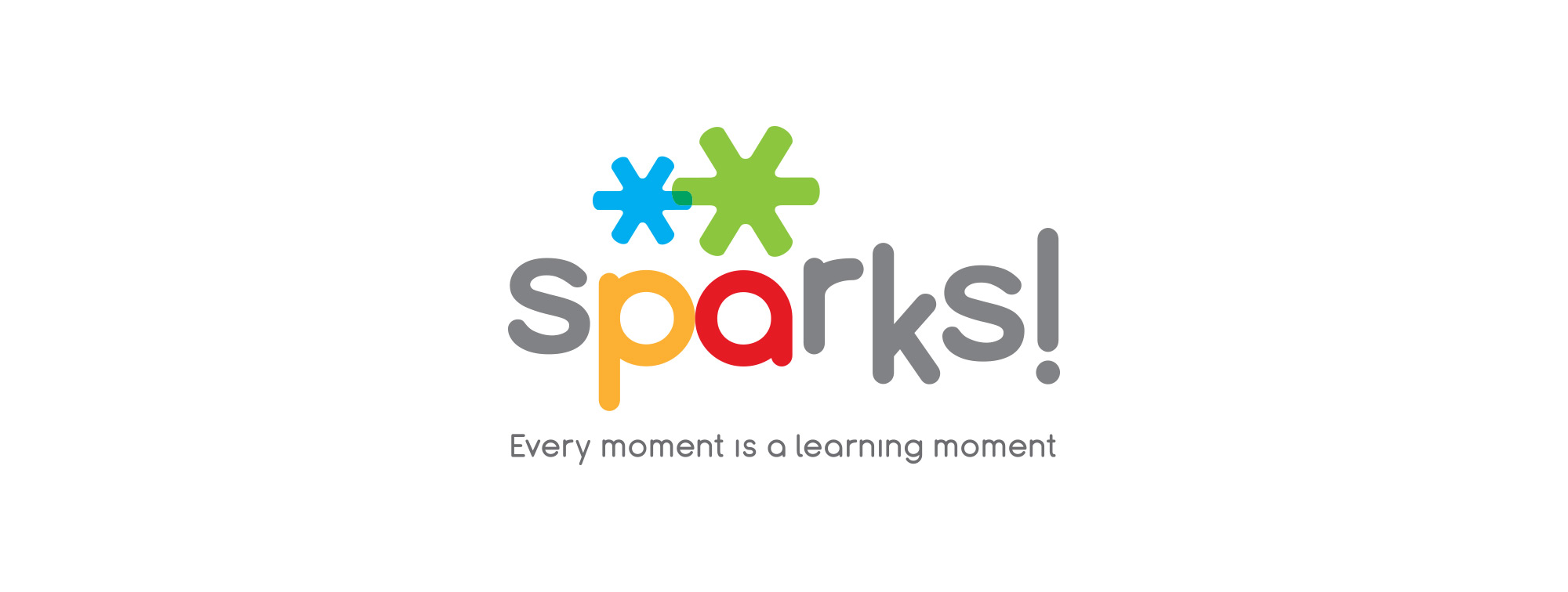 The sparks! four-color brand logo and tagline that reads Every moment is a learning moment