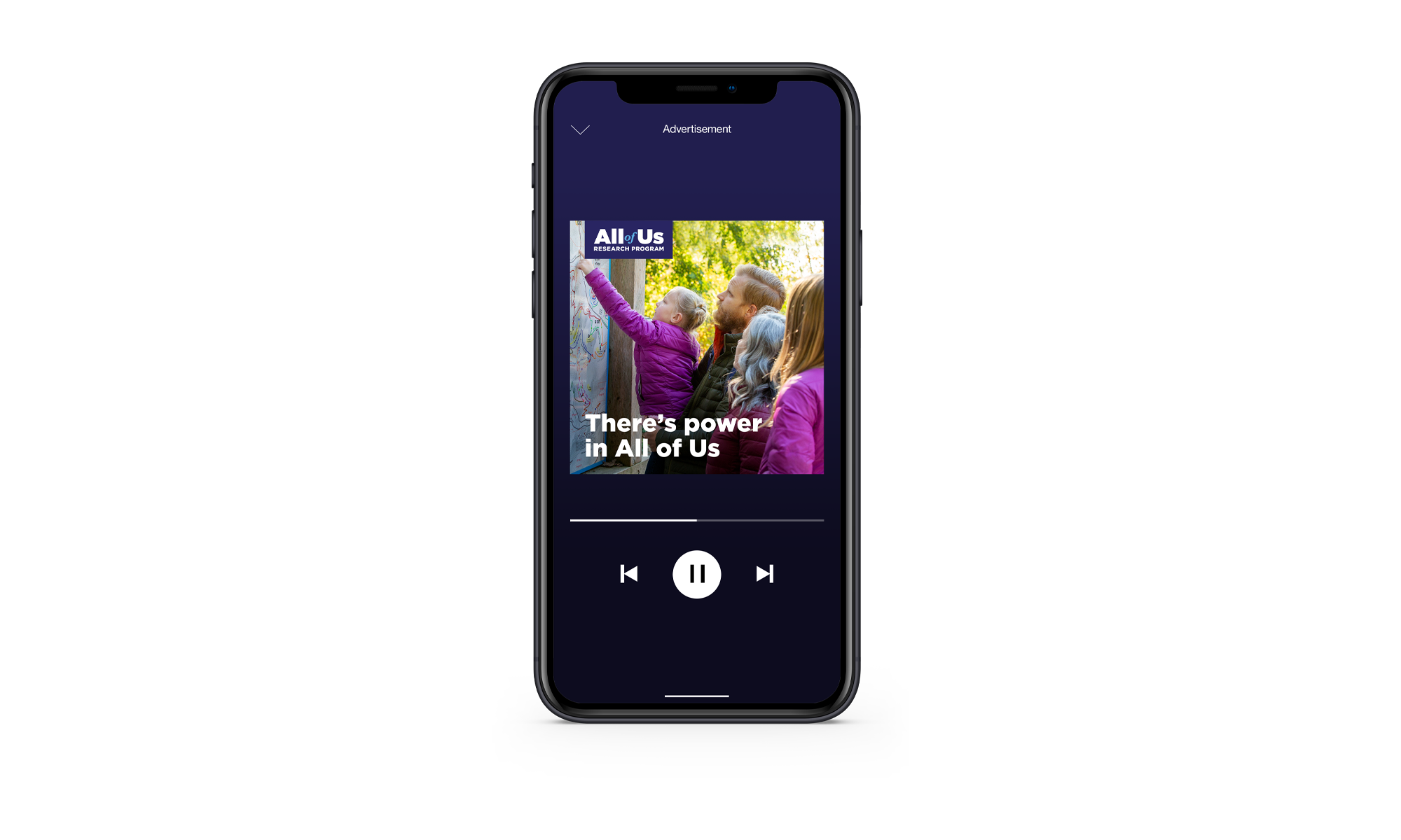 All of Us Spotify ad with image of family looking at a map and headline that reads there's power in all of us
