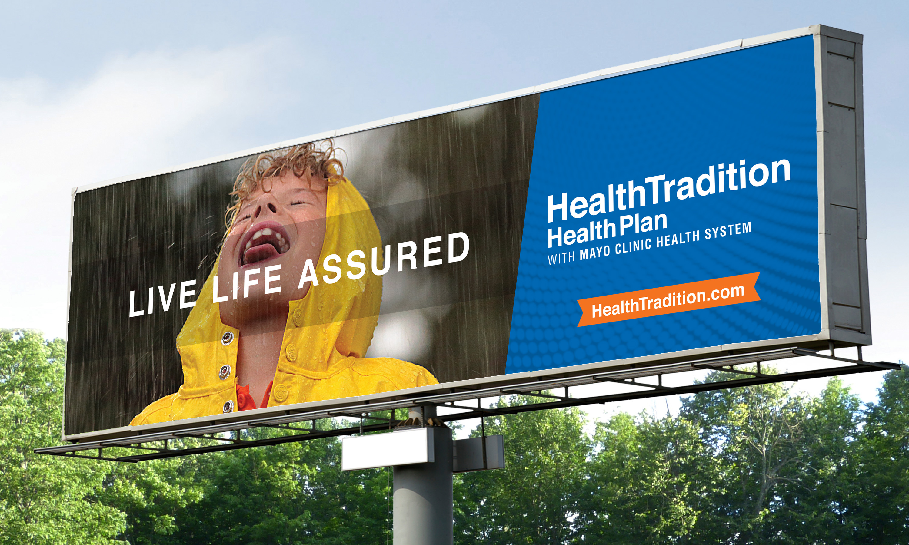 Health insurer billboard with headline that reads live life assured