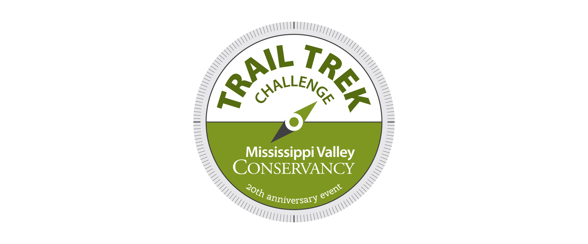 Circular Mississippi Valley Conservancy Trail Trek Challenge 20-year anniversary color logo created by Vendi 
