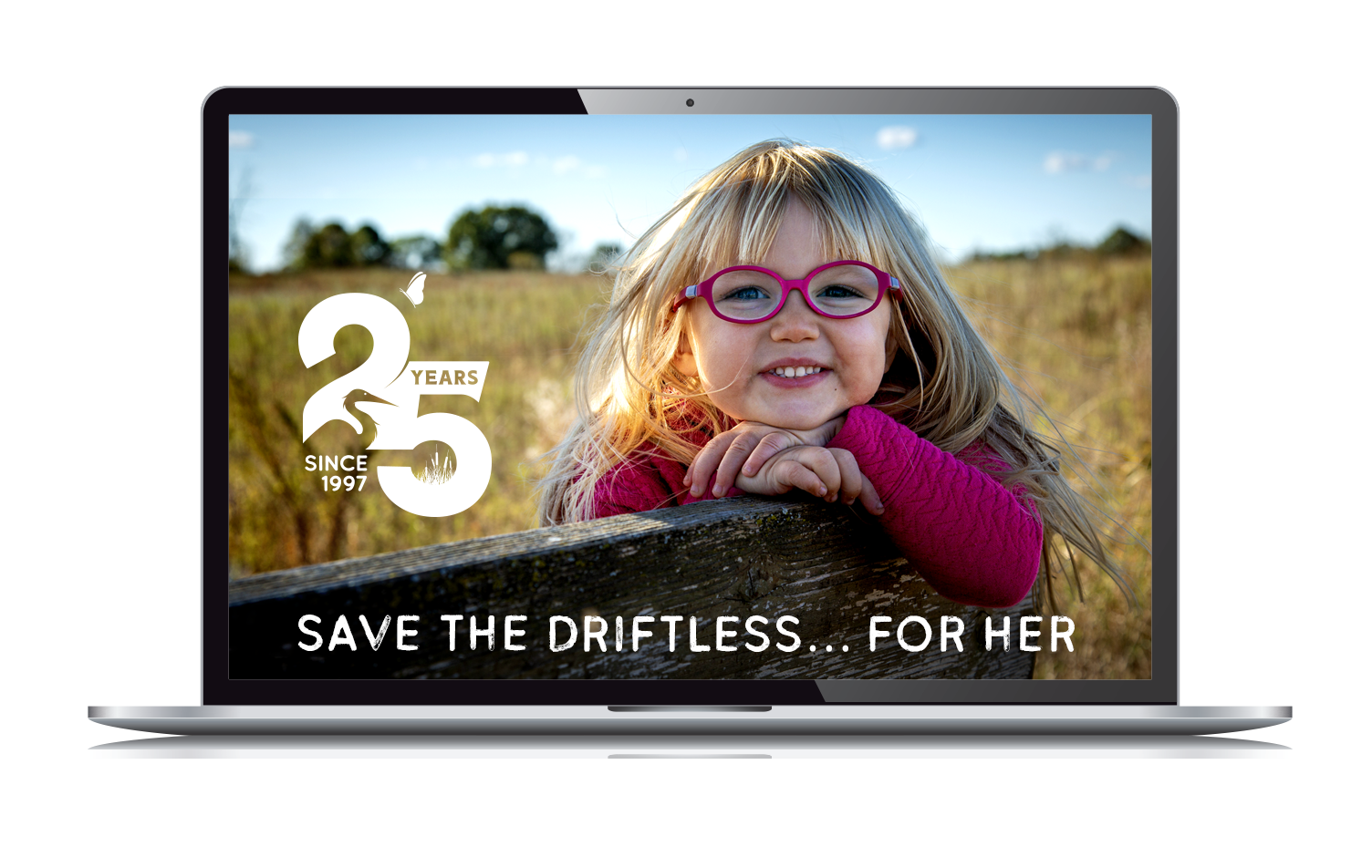 Mississippi Valley Conservancy 25-year anniversary campaign web page with smiling little girl in pink displayed on laptop screen