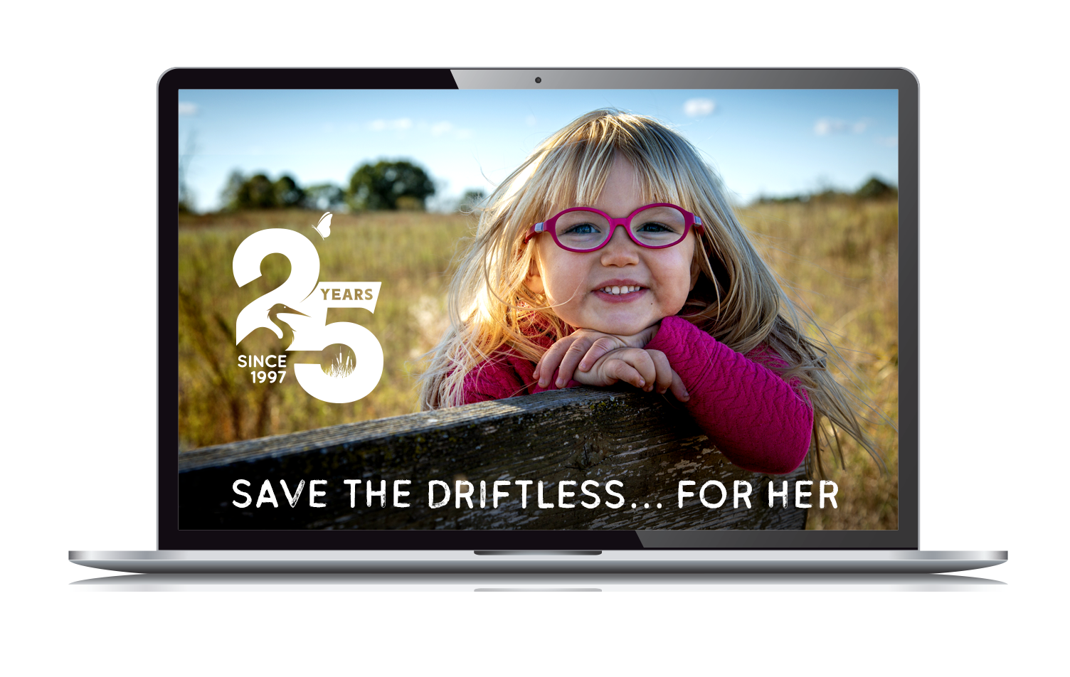 Mississippi Valley Conservancy 25-year anniversary campaign web page with smiling little girl in pink displayed on laptop screen