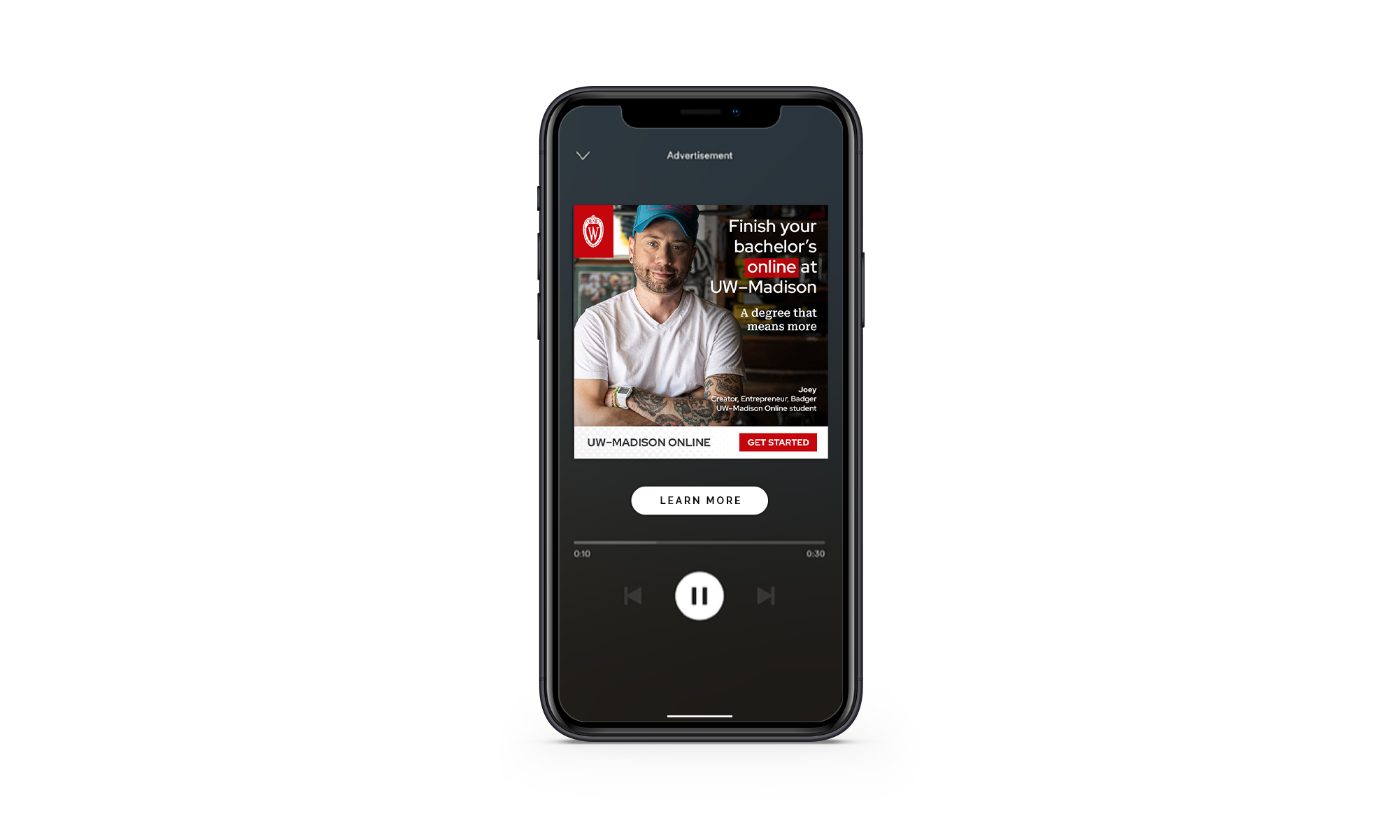 UW Madison OUD spotify ad of student standing with his arms crossed