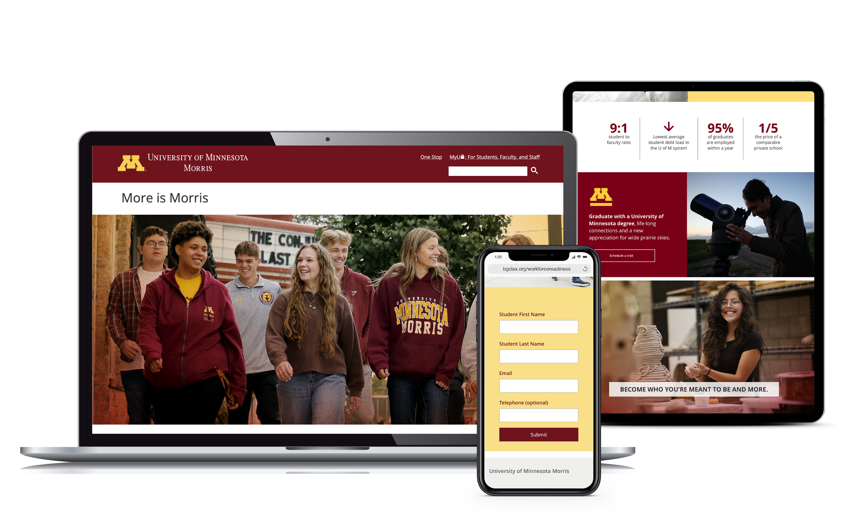 Example landing page on computer, iPhone, and iPad